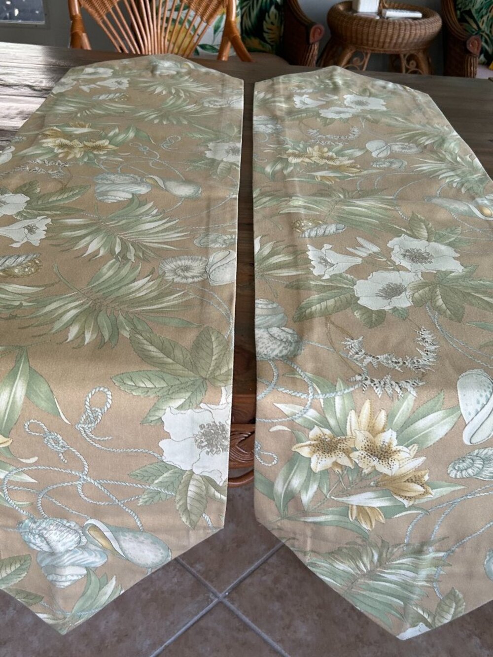2 Tropical Print Custom Made & Lined Table Runners 60" x 14"